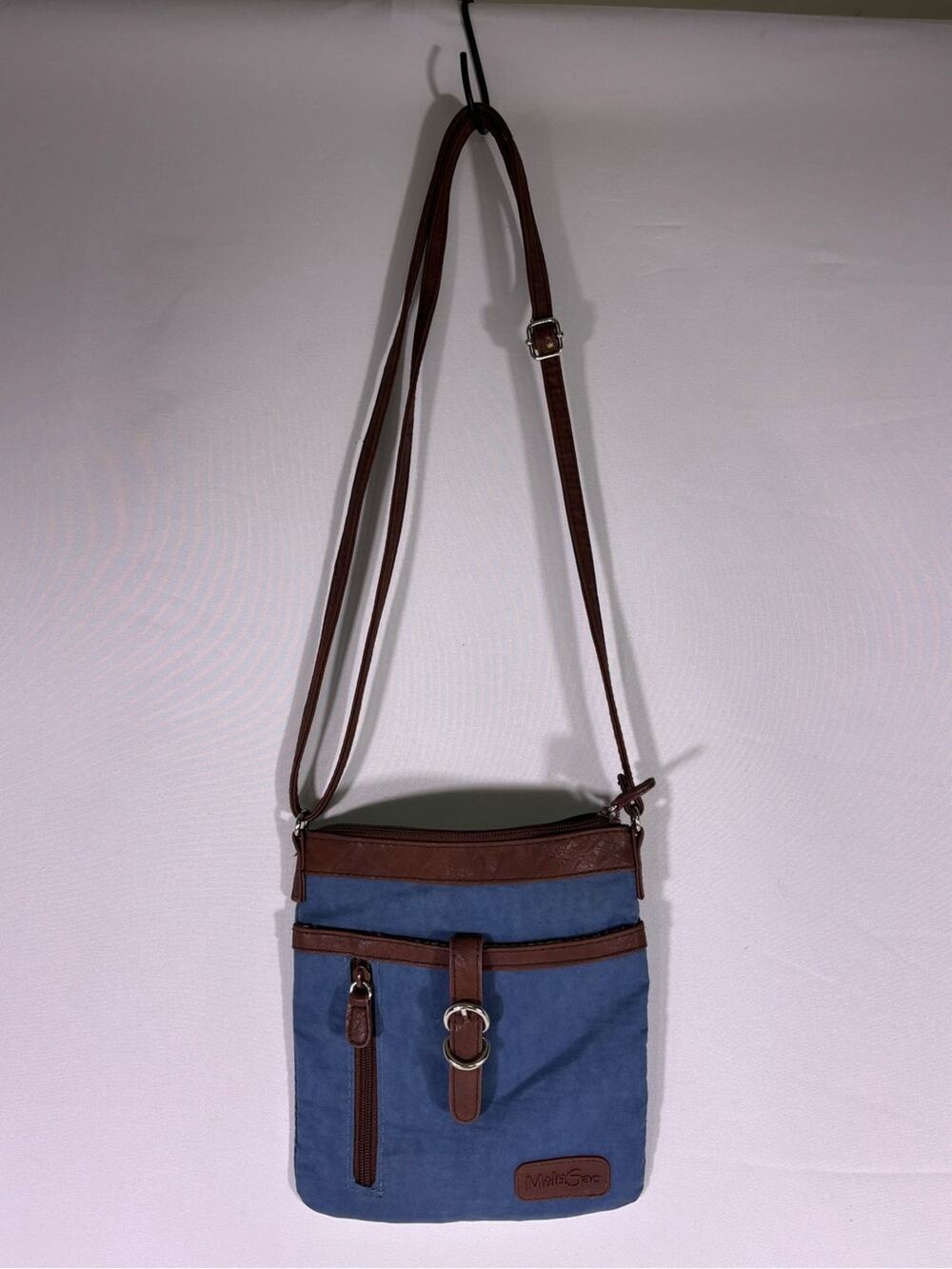 MultiSac Nylon Lightweight Crossbody Purse Blue Brown Organizer Bag P1